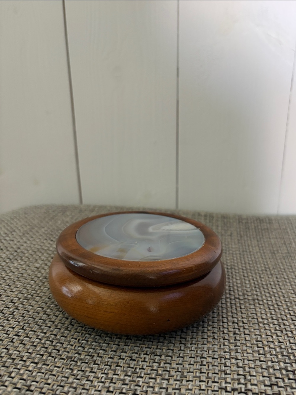 Round Wooden Keepsake Box with Gemstone Inset